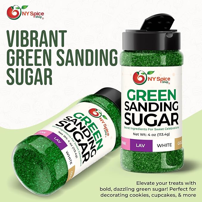 NY Spice Shop Green Sanding Sugar - 4 Ounce Sweet Colorful Edible Sprinkles For Candy Dish - Sugar