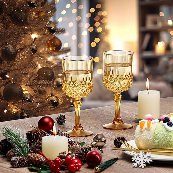 XUWAIDSGN 16 Pcs 7oz Plastic Vintage Wine Glasses Drinking Glasses Unbreakable Wedding Glassware
