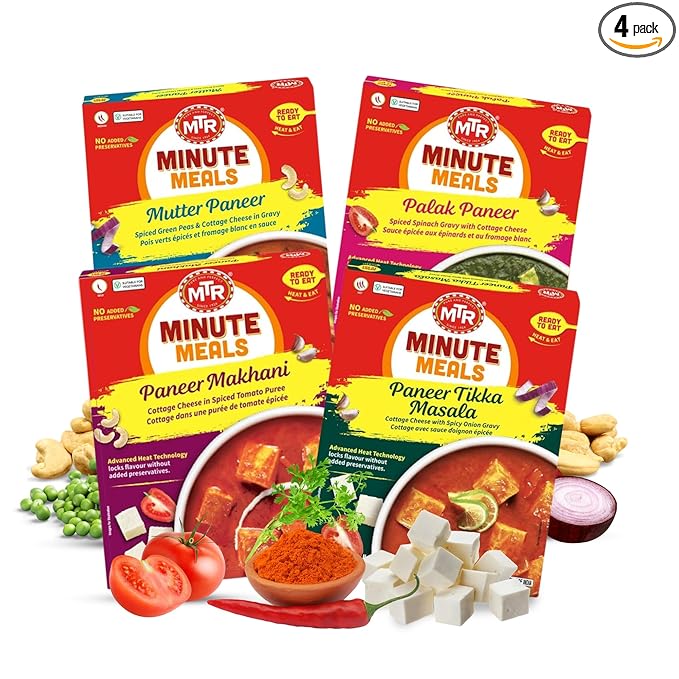 MTR Ready-To-Eat: Exotic Paneer Mix - Assorted Pack of 4 (Mutter Paneer, Palak Paneer, Paneer
