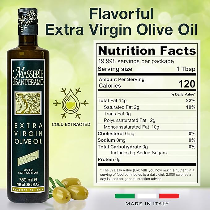 Flavorful Italian Extra Virgin Olive Oil Cold Pressed - Robust Olive Oil for Cooking and Frying