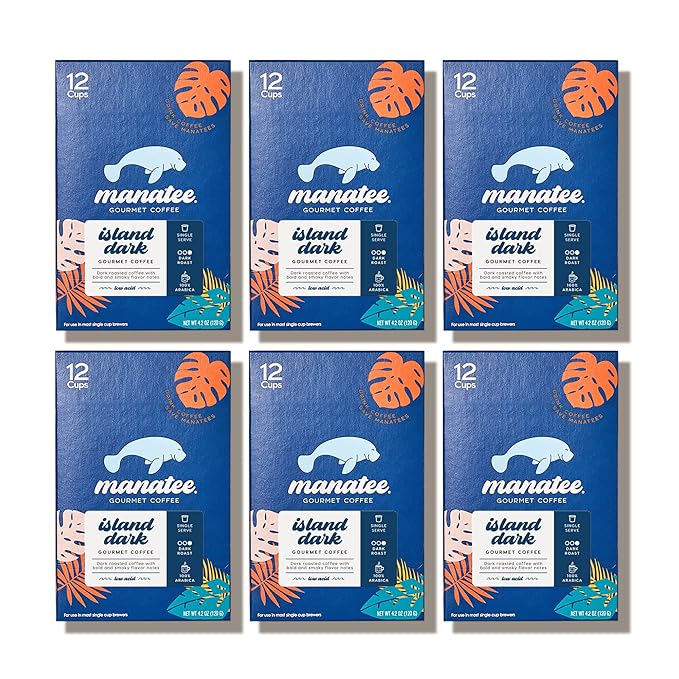 Manatee Gourmet Coffee Single Serve Pods for Keurig 2.0 K Cup Brewers Island Dark Roast, 12 Count