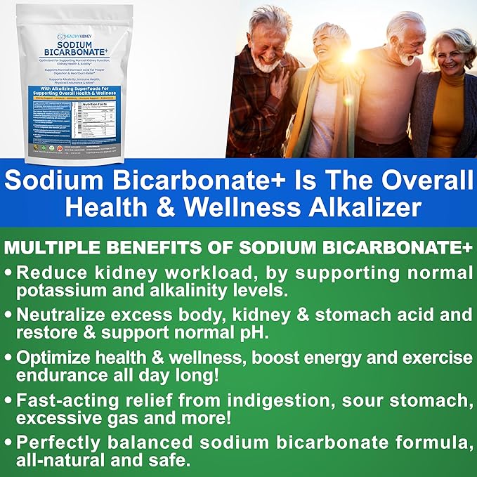 Organic Use Sodium Bicarbonate Alkaline Supplement for Alkalinity. Support Kidneys & Stomach Acid