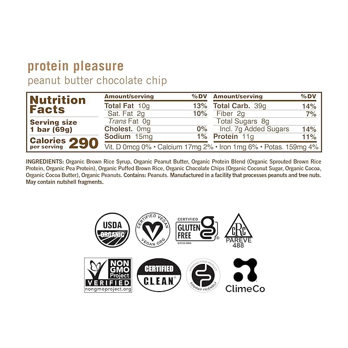 GoMacro MacroBar Organic Vegan Protein Bars - Peanut Butter Chocolate Chip (2.4 Ounce Bars, 12