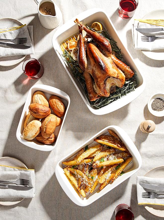LE TAUCI Deep Casserole Dishes for Oven, 13.7???.6??Ceramic Baking Dish Set with Roasting Racks