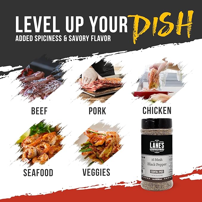 Lane's 16 Mesh Ground Pepper Seasoning, All-Natural Coarse Black Pepper Ground Spice, No