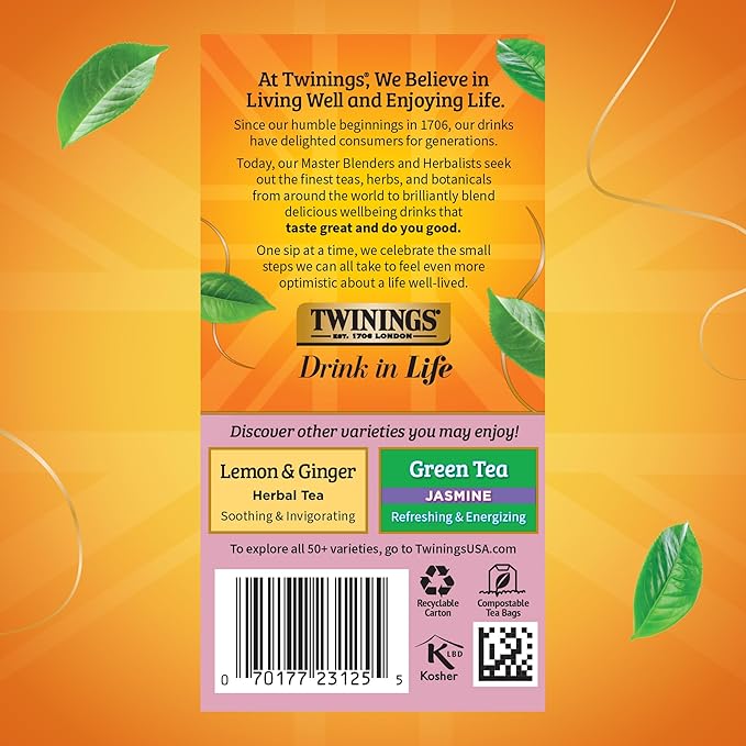 Twinings Pomegranate & Raspberry Herbal Tea Individually Wrapped Bags, 20 Count (Pack of 6)