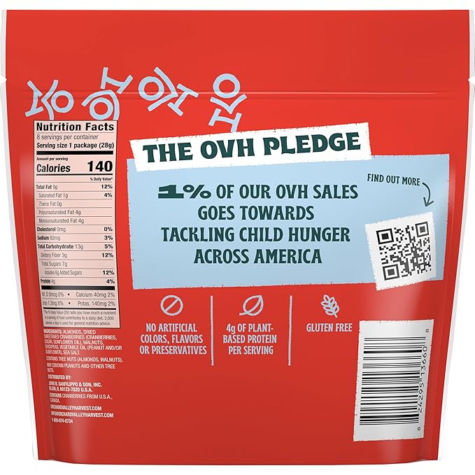Orchard Valley Harvest Heart Healthy Blend, 1 Ounce Bags (Pack of 8), Almonds, Cranberries