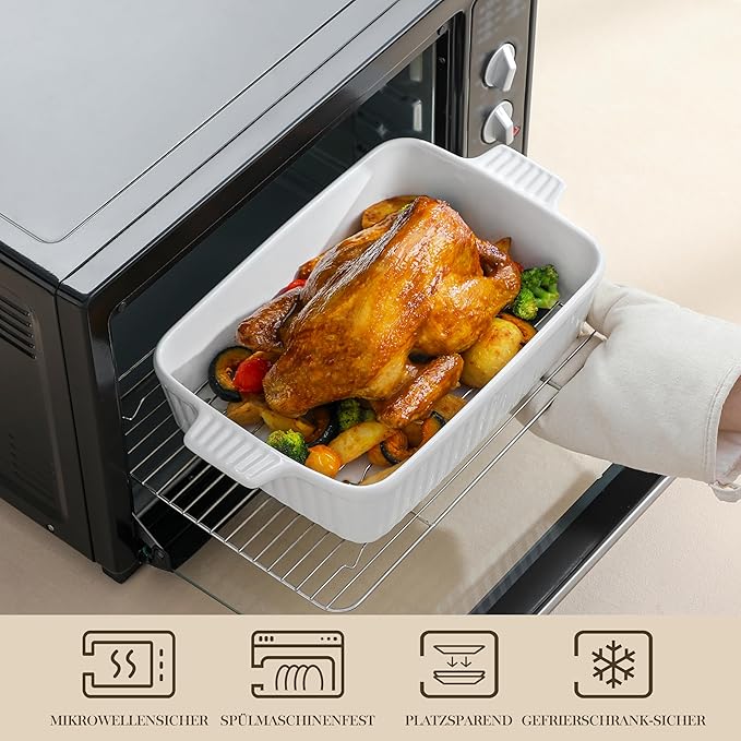 MALACASA 4.4 QT Baking Dish with Rack, 9x13 Large Casserole Dish for Oven, Ceramic Baking Pan with