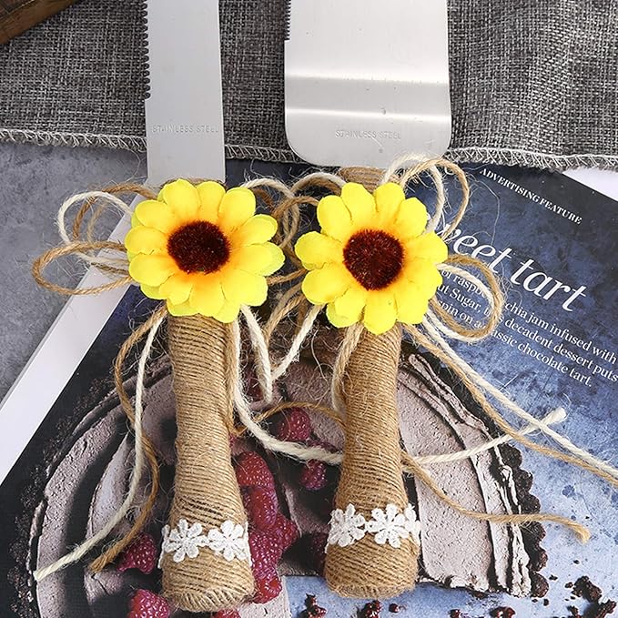 TANG SONG Rustic Wedding Cake Knife and Serving Set with Sunflower Burlap Lace Wedding Cake Knife