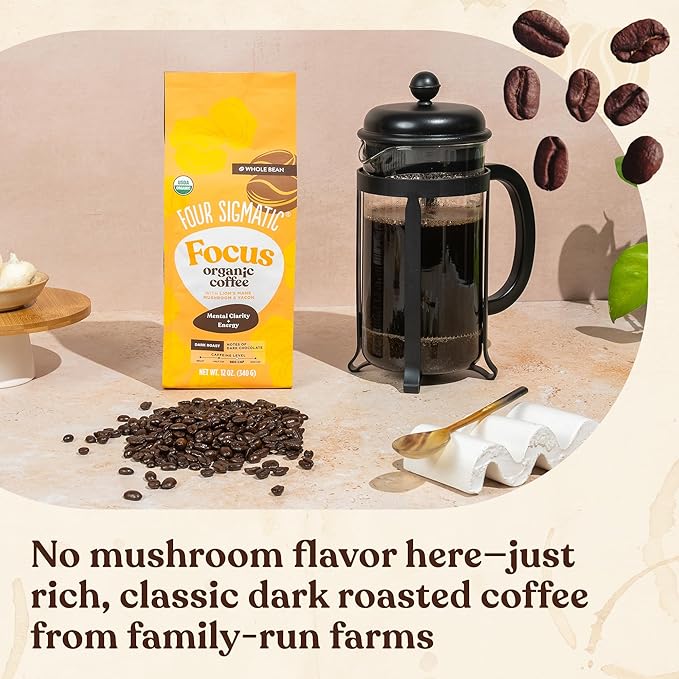 Four Sigmatic Dark Roast Organic Whole Bean Coffee | Gourmet Nootropic Mushroom Coffee Beans with