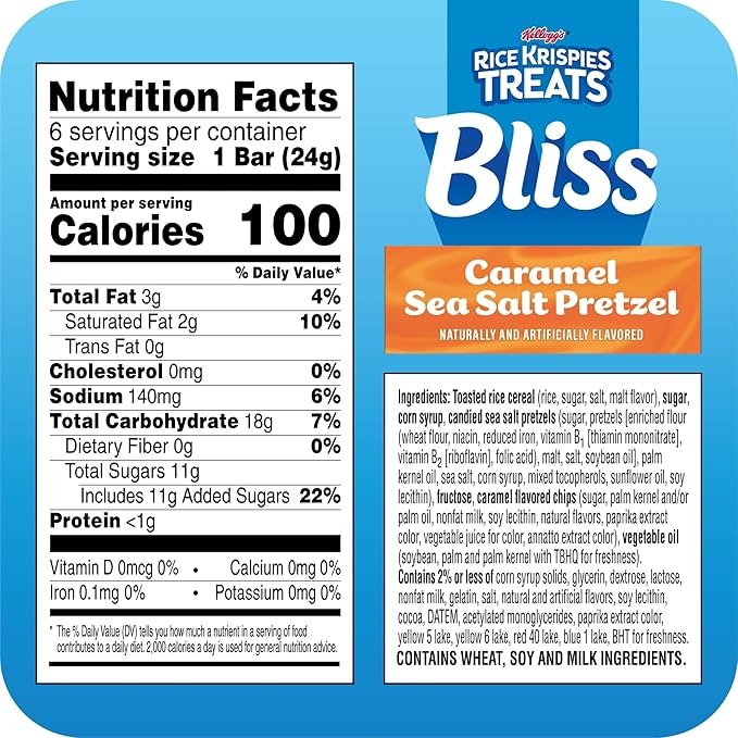 Rice Krispies Treats Bliss Crispy Marshmallow Squares, Snack Bars, Caramel Sea Salt Pretzel (6