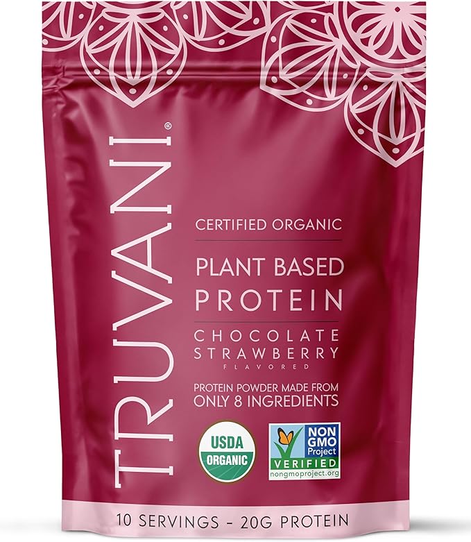 Truvani Vegan Pea Protein Powder | Chocolate Strawberry | 20g Organic Plant Based Protein | 10