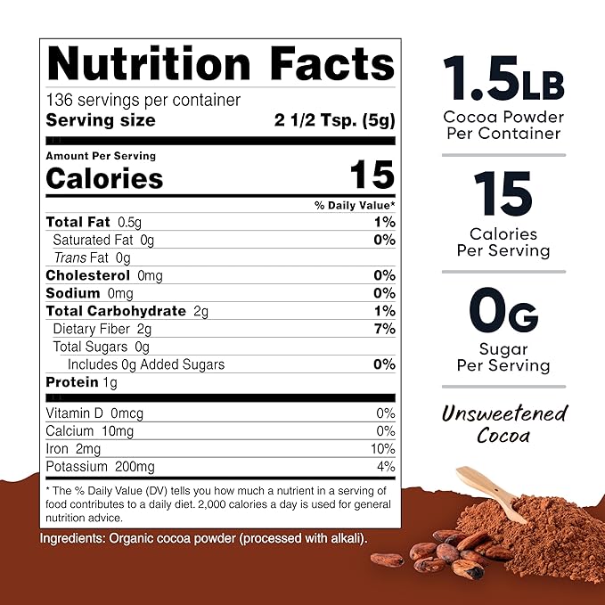 Nutricost Pantry Organic Cocoa Powder (1.5 Pounds Per Bottle) Non GMO, Gluten Free, Vegan, Baking