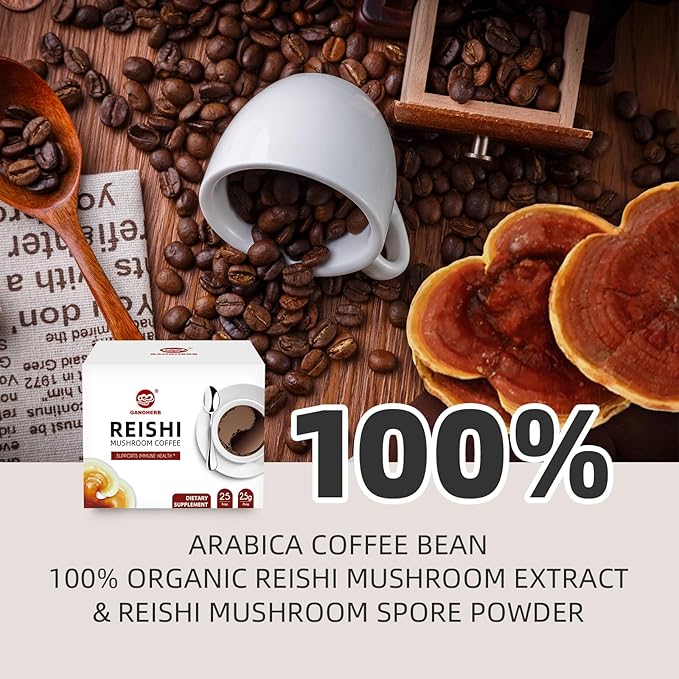 GANOHERB Reishi Mushroom Coffee Mix, Organic Instant Ganoderma Cafe with 100% Natural Ganoderma
