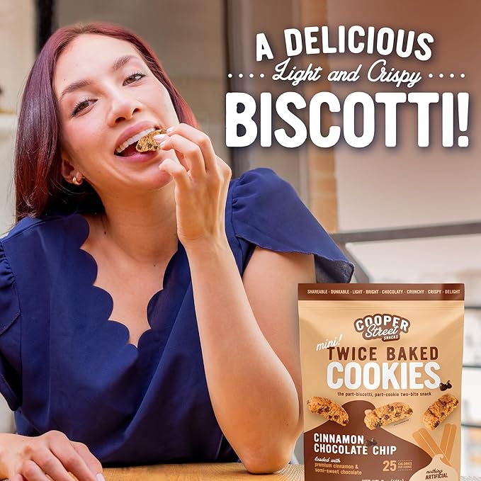 COOPER STREET Twice Baked Cinnamon Chocolate Biscotti Cookies - Crispy Mini Biscotti Cookies Ideal