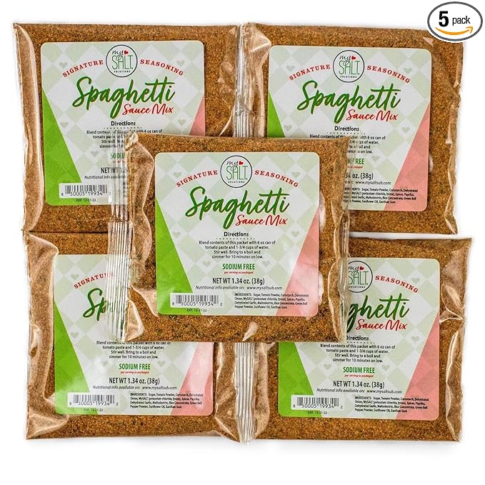 MySALT Spaghetti Sauce Mix 5 Pack – Salt-Free Spaghetti Seasoning for Quick, Healthy Pasta Dinners