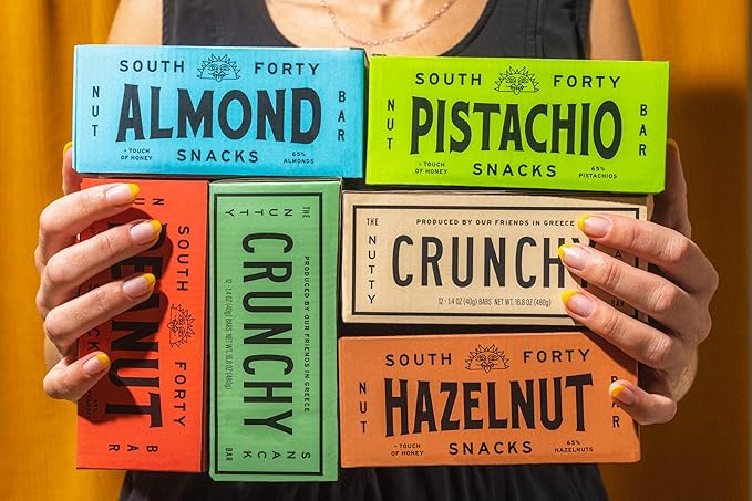 South 40 Snacks Crunchy Hazelnut Bar, Just 4 Ingredients, Touch of Honey (40g Bar, Pack of 12)