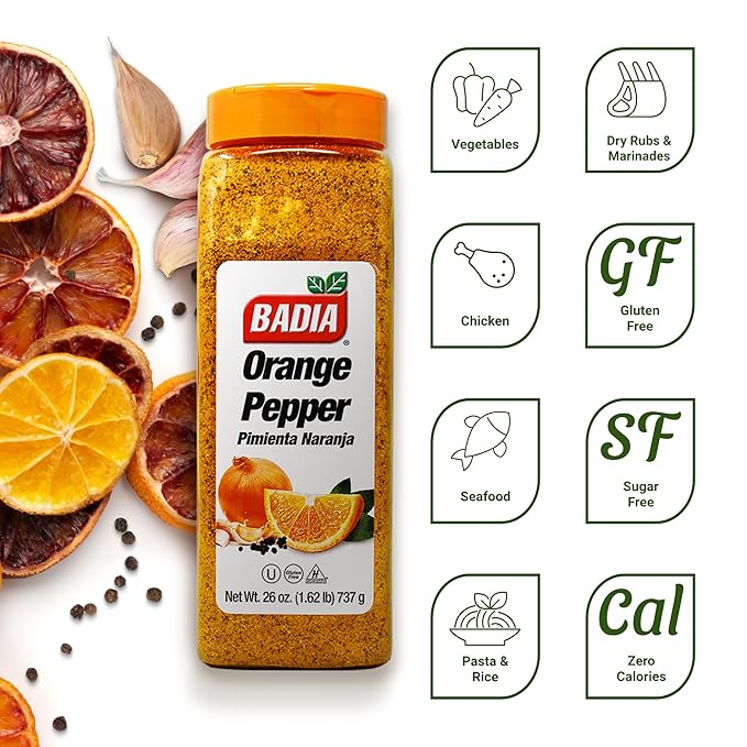 Badia Orange Pepper Seasoning, 26 oz - Pepper, Garlic & Onion, Zesty Citrus Blend for Chicken