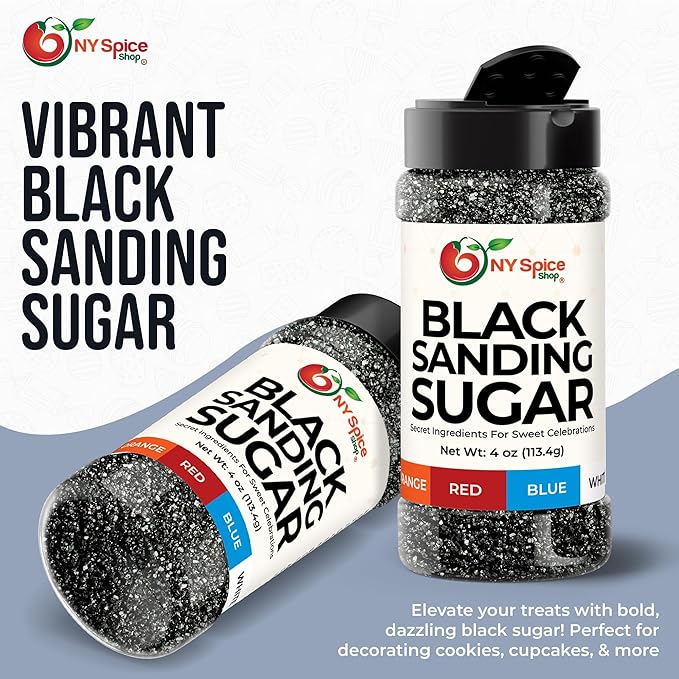 NY Spice Shop Black Sanding Sugar - 4 Ounce Sweet Colorful Edible Sprinkles For Candy Dish - Sugar