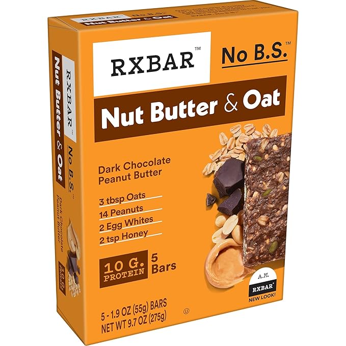 RXBAR Nut Butter and Oat Protein Bars, Protein Snacks, Snack Bars, Dark Chocolate Peanut Butter (6