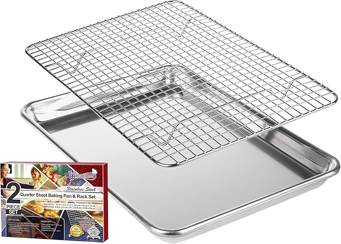 KITCHENATICS Small Quarter Sheet Baking Pan with Rack, Stainless Steel Baking Rack & Aluminum
