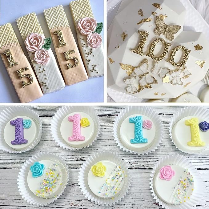 Silicone Fondant Molds, AIMEIKI 2 Pack 3D Silicone Number 0-9 Embossed Fondant Chocolate Baking