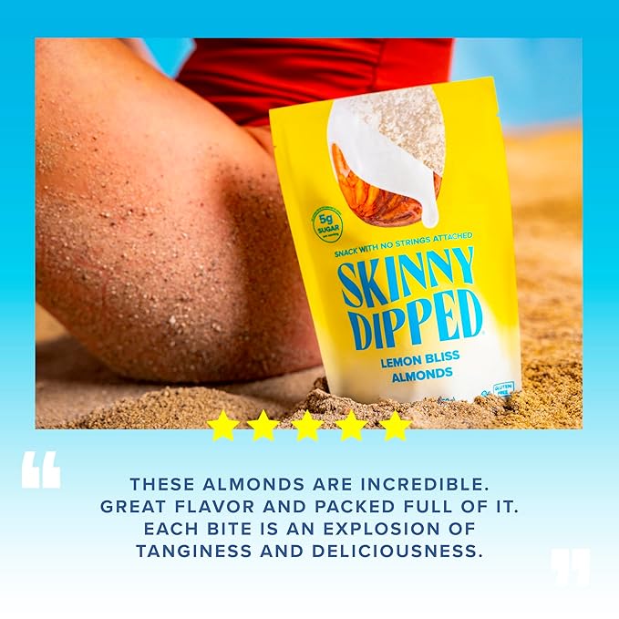 SkinnyDipped Lemon Bliss Almonds, Healthy Snack, Plant Protein, Gluten Free, 3.5 oz Resealable