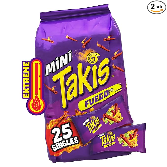 Takis Fuego Mini 25 pc / 1.23 oz Bite Size Multipack, Hot Chili Pepper & Lime Flavored Extreme