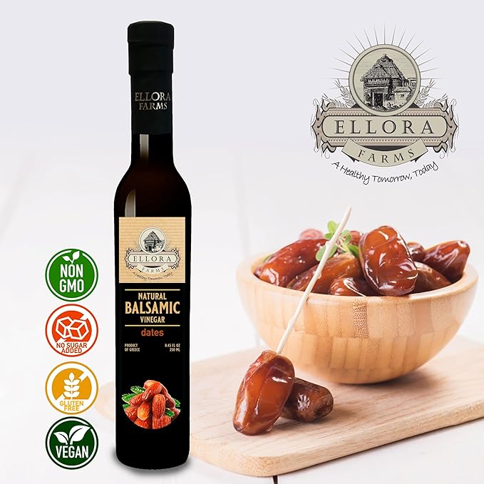 Ellora Farms, Date Balsamic Vinegar, Thick and creamy, Barrel aged, No-added sugar, Award Winning