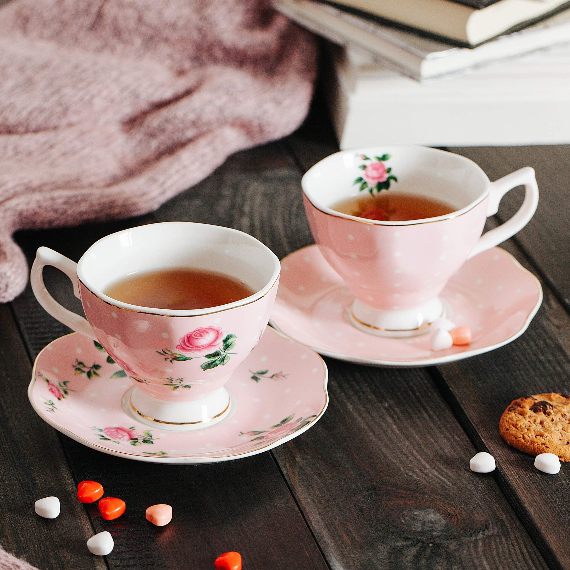BTaT- Floral Tea Cups and Saucers, Set of 8, 8 oz