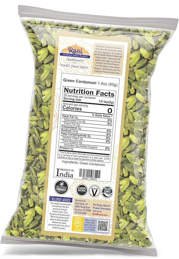 Rani Green Cardamom Pods Spice (Hari Elachi) 1.4oz (40g) ~ All Natural | Vegan | Gluten Friendly |