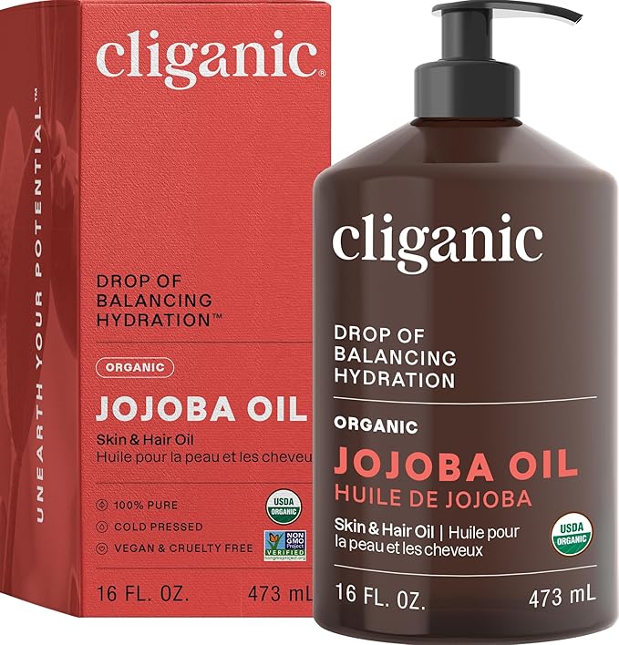 Cliganic Organic Jojoba Oil 16 oz, 100% Pure | Bulk, Natural Cold Pressed Unrefined Hexane Free for