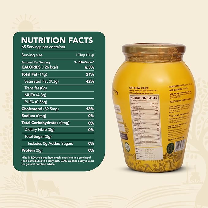 Anveshan A2 Gir Cow Desi Ghee Clarified Butter 33 Fl. Oz/1000mL | Grass-Fed | Pasture-Raised |