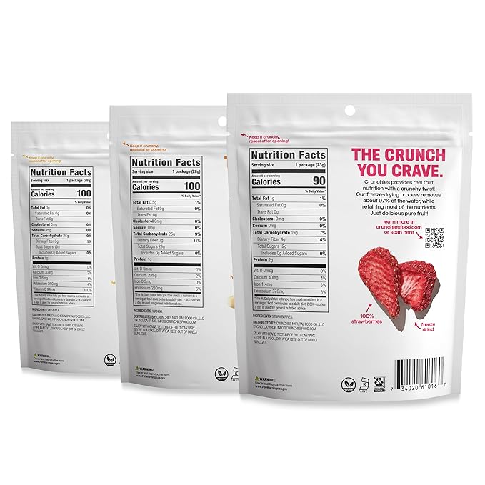 Crunchies Freeze-Dried Fruits, 100% All Natural Crispy Fruit, Non GMO and Kosher, Resealable Freeze