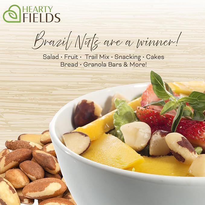 Hearty Fields - Raw Brazil Nuts Unsalted, No Shell, Whole, (16 Oz - 1 LB) Wholesome In Nature