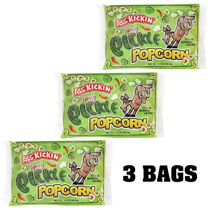 ASS KICKIN' Spicy Pickle Microwave Popcorn Bags - 6 Pack - Ultimate Spicy Pickle Gourmet Popcorn