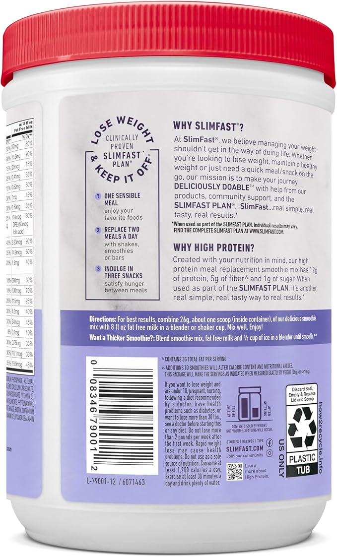 SlimFast High Protein Meal Replacement Shake Powder, 12 Servings (Pack of 2), Advanced Nutrition