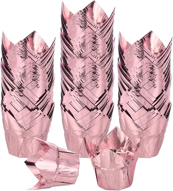 uxcell 100 Pcs Tulip Cupcake Liners, Muffins Liners Aluminum Foil Cupcake Wrappers Baking Cups