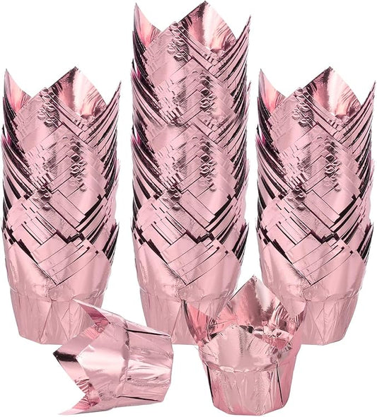uxcell 100 Pcs Tulip Cupcake Liners, Muffins Liners Aluminum Foil Cupcake Wrappers Baking Cups