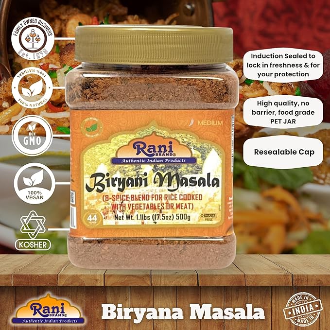 Rani Biryani Masala Curry (7-Spice Blend for Indian Rice Dishes, Pullao/Pilau) 17.5oz (1.1lb) 500g