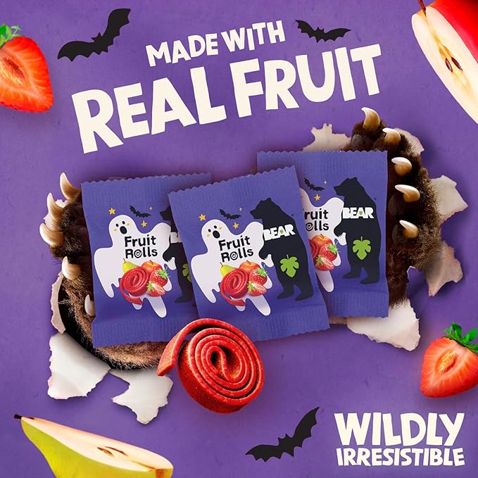 BEAR Real Fruit Snack Rolls - Gluten Free, Vegan, and Non-GMO - Strawberry ??Halloween Pack - 20