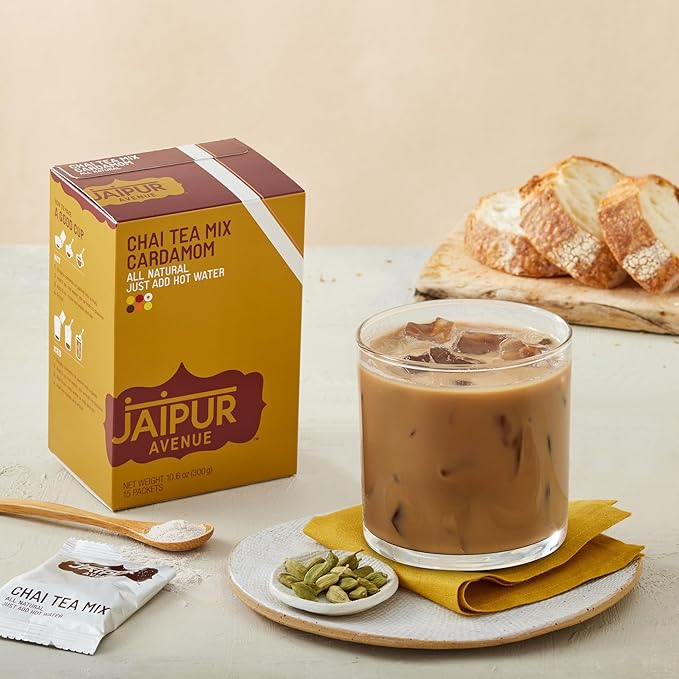 Jaipur Avenue Cardamom Chai Tea Mix Crafted with All-Natural Assam Black Tea, Cardamom, Cane Sugar