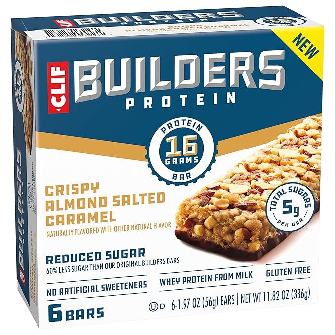 CLIF BUILDERS Protein Bars - Crispy Almond Salted Caramel - Reduced Sugar - Gluten Free - 16g