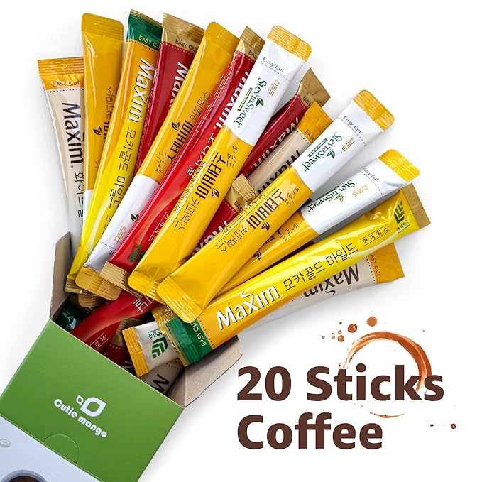 CUTIE MANGO Maxim & Stevia Variety 20 Sticks Premium Korean Instant Coffee Sampler White Mocha