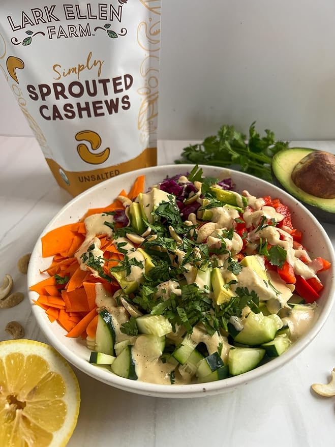 Lark Ellen Farm Whole Cashews, Salted Raw Sprouted Nuts, Certified USDA Organic, Gluten-Free, Vegan