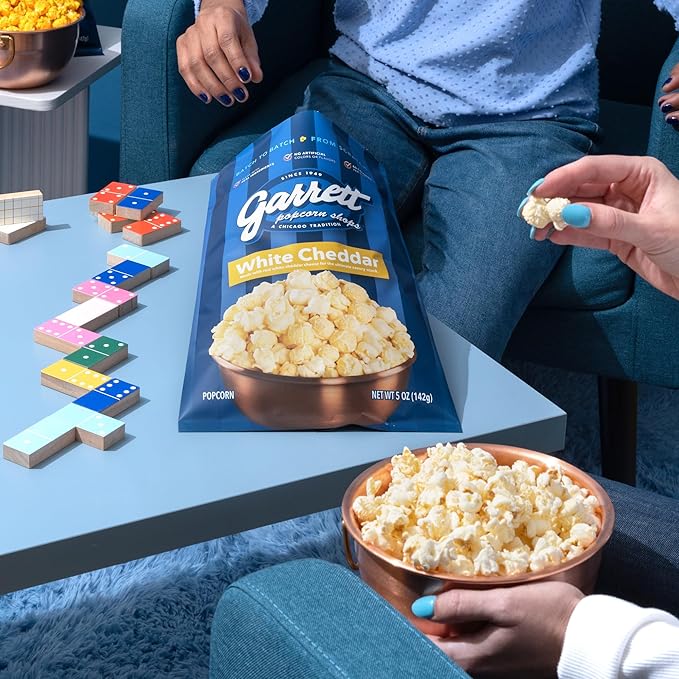 Garrett Popcorn White Cheddar, 5.0oz, 4 Bags, White Cheddar Gourmet Popcorn, Gluten Free, Savory