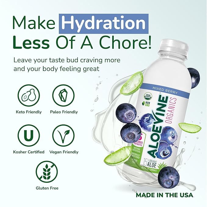 Aloe Vera Juice, No-Pulp Organic Drink, Healthy with Aloe Powder and Lemon Juice, 5 Calories, Low