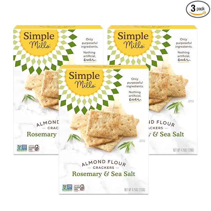 Simple Mills Almond Flour Crackers, Rosemary & Sea Salt - Gluten Free, Vegan, Healthy Snacks, 4.25