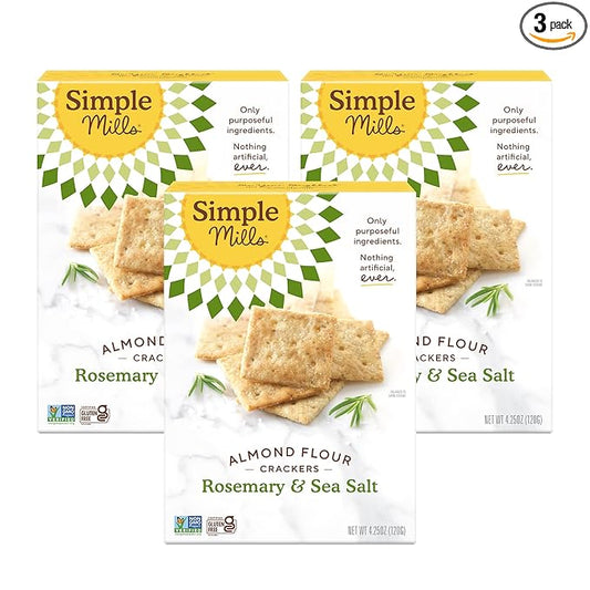 Simple Mills Almond Flour Crackers, Rosemary & Sea Salt - Gluten Free, Vegan, Healthy Snacks, 4.25