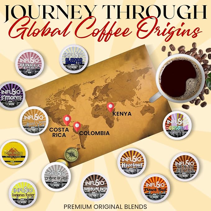 InfuSio Coffee Pods 96 Count S'mores Medium Roast Flavored Single Serve Coffee Pods for Keurig K